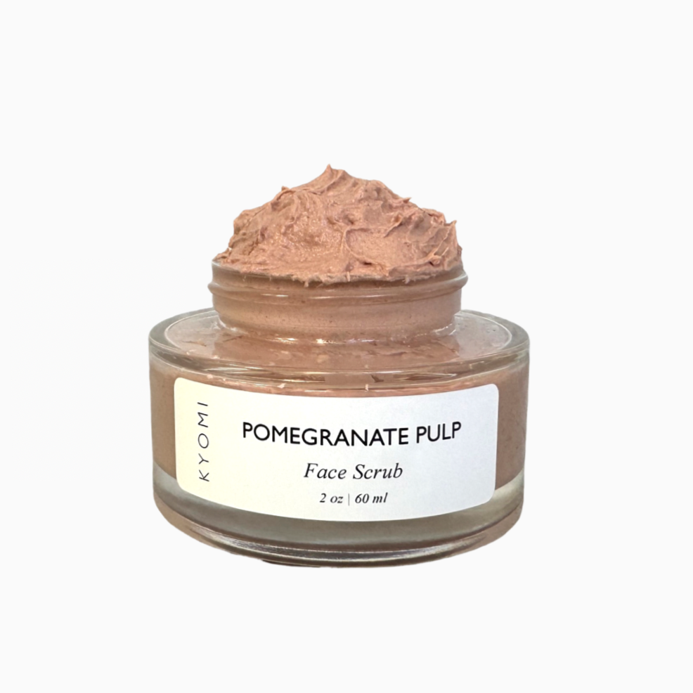 KYOMI SKIN pomegranate face scrub, facial scrub, organic face scrub, organic face exfoliator, best face scrubs, plant based skincare