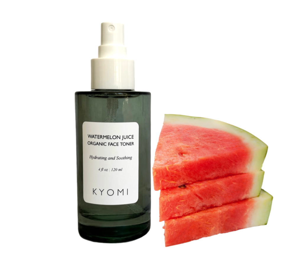 Kyomi skin watermelon juice face toner, watermelon toner, plant based face toner, plant powered face toner, organic face toner, all natural face toner, vegan face toners, organic watermelon skincare